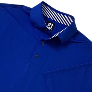 Footjoy Mens Golf Short Sleeved Performance Blend 3 Button Polo Blue‎ Sz L